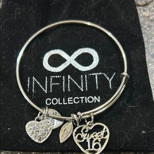 Infinity collection Silver Charm Bracelet, Sweet 16, New in dust cover